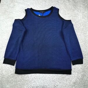 Sanctuary Blue Tweed Cold Shoulder Sweater Top